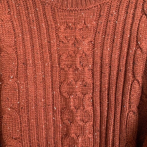 NWT Lucky Brand Men's Large Terracotta Orange Tweed Cable Knit Crewneck Sweater - Picture 8 of 14
